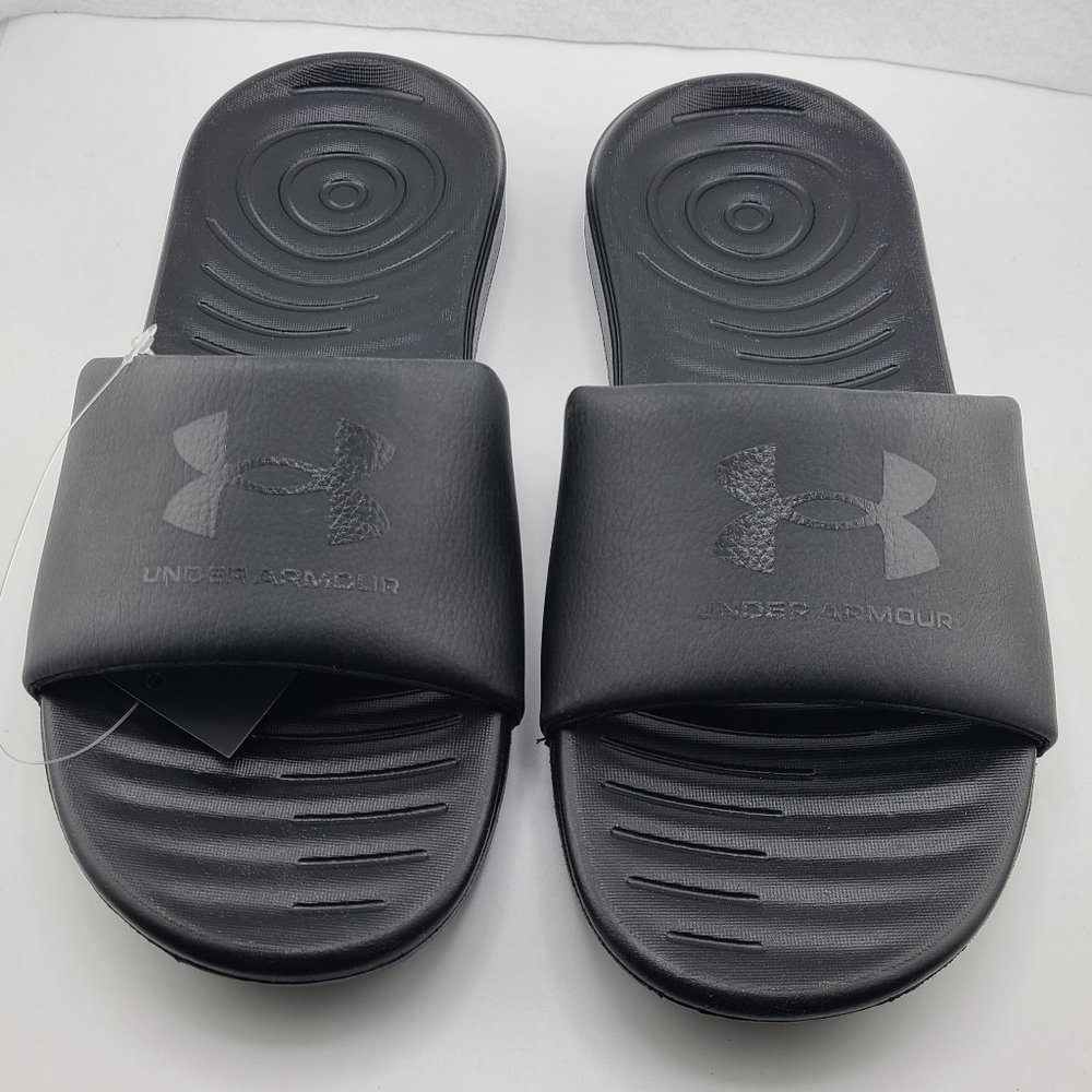 Under Armour Women's Ansa Fixed Slides Black/Black Logo  Sizes 7, 8, 9 & 10